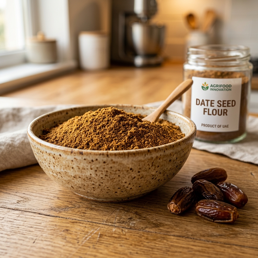 Date seed flour in hands